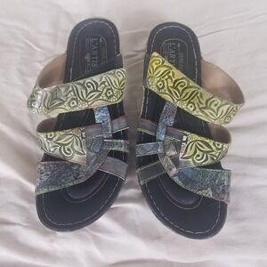 Spring Step L'Artiste Caiman Sandals Womens 40 Multi Color Good Floral Leather